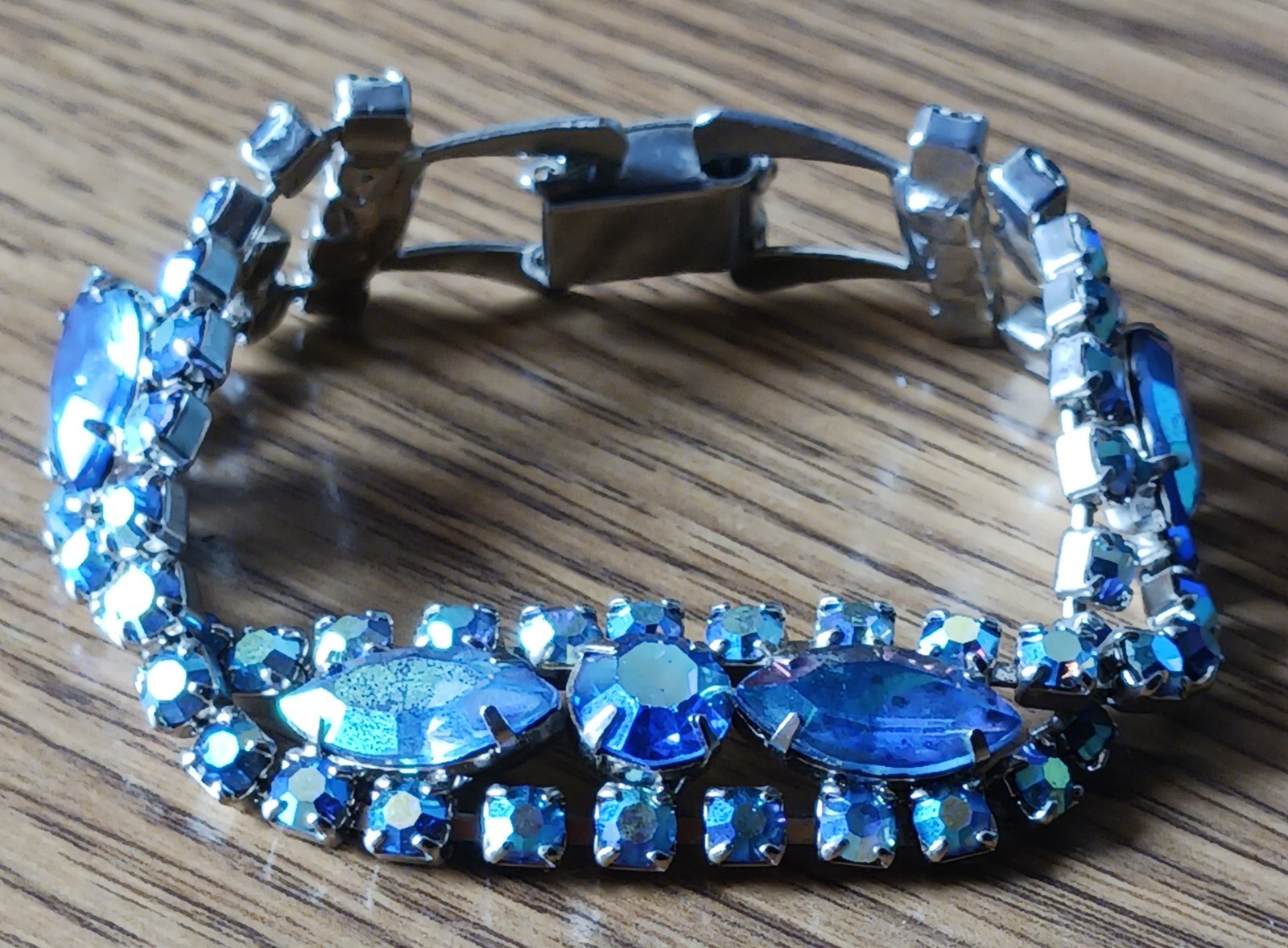 Blue Rhinestone Statement Bracelet Silver Toned P… - image 1