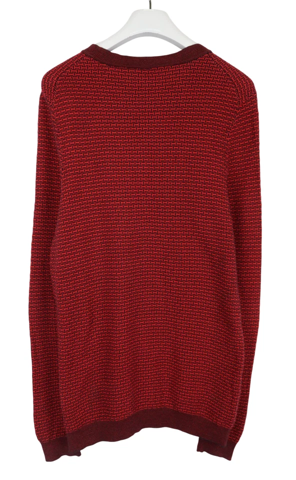 Hugo Boss Struck Jersey Hombre Rojo Grande Cuello Redondo Estampado Punto Jersey - Imagen 2 de 4