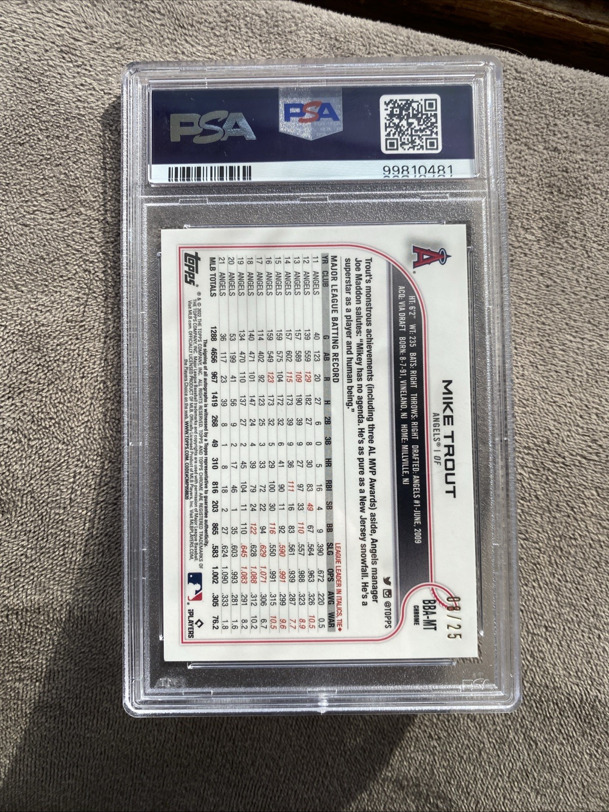 2022 Topps Chrome Ben Baller Edition Mike Trout Orange Refractor Auto /25 PSA 9 view 2