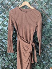 BNWT Yozy Brown Knit Wrap Dress • Size Small (EU 36 / UK 8) • Long Sleeve Midi