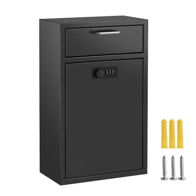 Wall Mount Mailbox Key Drop Box with Combination Lock Anti-Theft Drop Safe Black