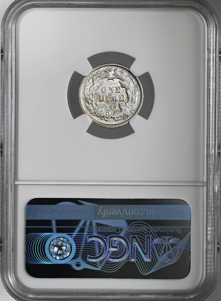 Moneda de diez centavos libertad sentada 1875-CC 10C PLATA "CARSON CITY" por encima de NGC MS60 #8407215-001 Foto 3 de 4