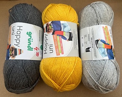Restposten 300g Gründl Happy Uni Farbe Nr. 31,21,30 anthrazit, gelb, kieselgrau