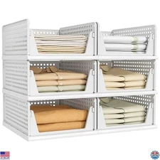 Pinkpum 6 Pack Closet Organizers Storage Box, Stackable Plastic Drawer Basket