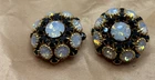 2 GORGEOUS VTG MILK GLASS & BLACK CZECH PRONG SET RHINESTONE BUTTONS WITH CLIPS