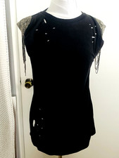 Nasty Gal Black Distressed Beaded Mini Dress Tunic Top Sz S — Party