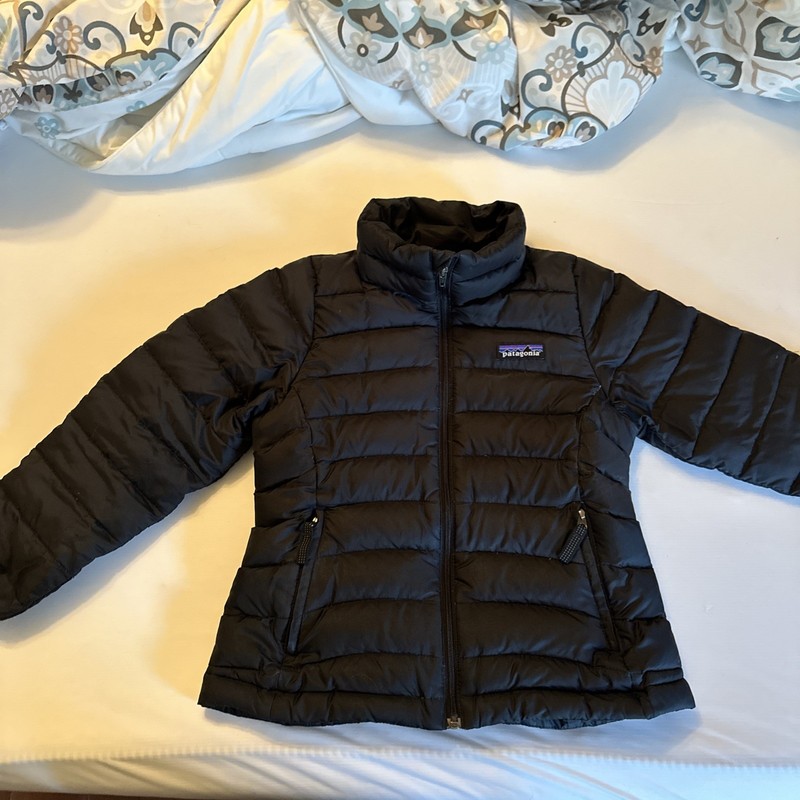 Patagonia Kids Full Zip Puffer Jacket Size XS (5-6) Black Goose Down Nano Puff