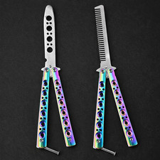 Cuchillo plegable hoja de práctica mariposa peine no afilado sin corte barba de peluquería
