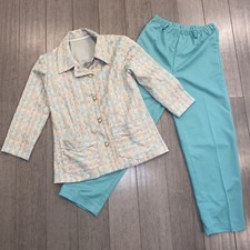 Vtg 60s 70s Leisure Suit Polyester Womens Jacket Pants 14 Disco Hippie Old Lady
