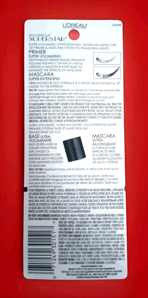 NEW SEALED L'OREAL Voluminous Super Star Mascara & Primer Loreal 623 Black Brown - Image 4 of 4