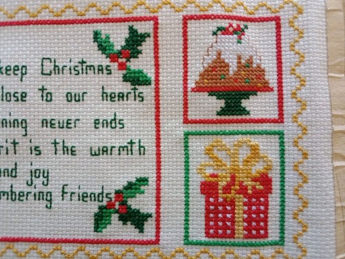 New Finished Christmas Cross Stitch Wall Hanging Unframed 13 x 6 - Picture 4 of 7