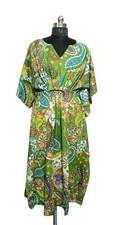 Indian Green Long Paisley Print Cotton Hippie Maxi Women Nightwear Caftan Dress