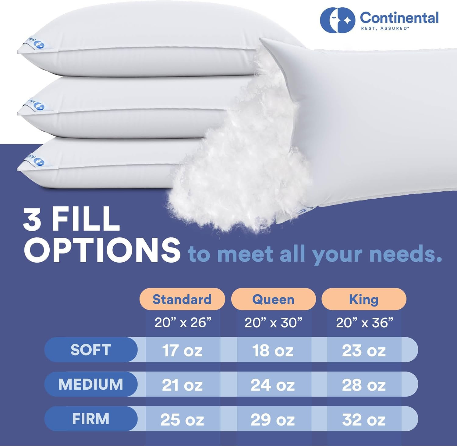 King Size Luxury Down Pillows Set of 2 - Medium Firm for Side Sleepers