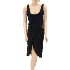 Anthropologie Solid Ribbed Midi Dress Asymmetrical Sleeveless Resort XS 270419