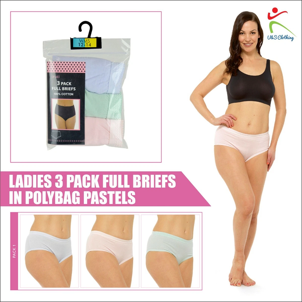 3 Pack Anucci Women's Full Briefs In Polybag Pastels Everyday