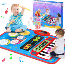 2-In-1 Musical Mat Toys for 1 2 3 4 5 Year Old, Piano Keyboard  Drum Set
