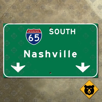 Nashville Tennessee Interstate 65 south freeway highway road sign 42x24
