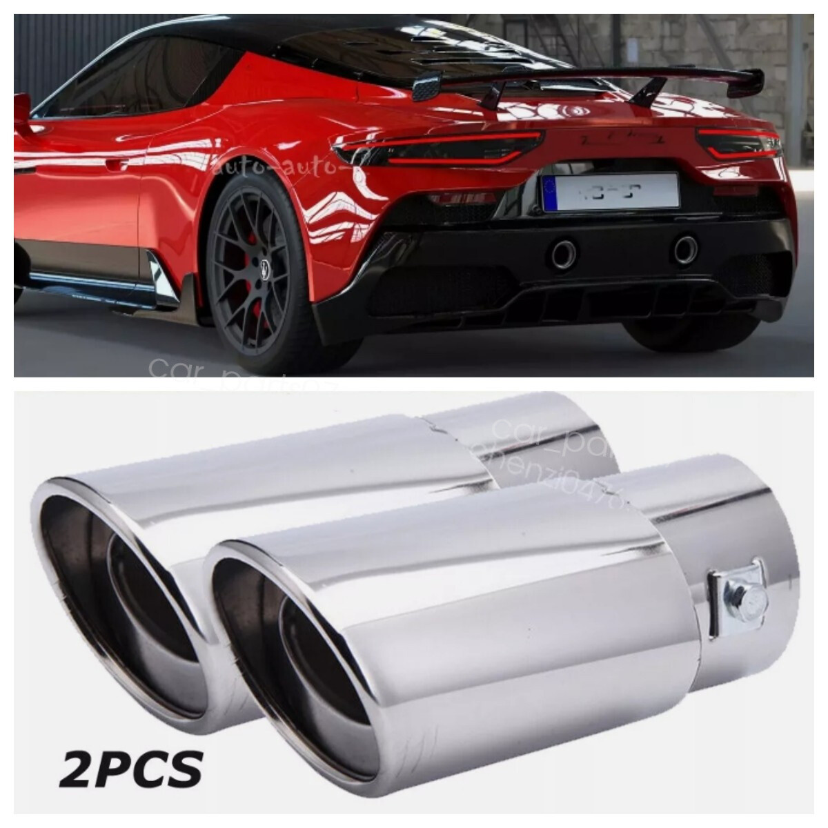 2x Car Exhaust Pipe Rear Tail Muffler Chrome Steel Tip For Maserati MC20 22-24