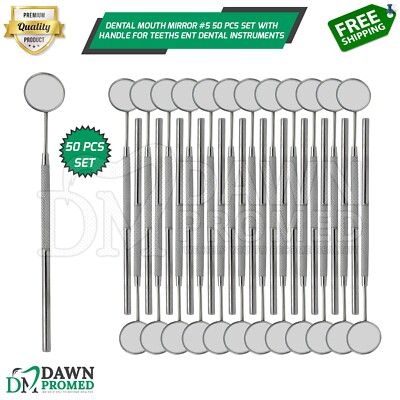 50 Pcs Dental Mouth Mirror #5 With Handle For Teeth's ENT Dental Instruments