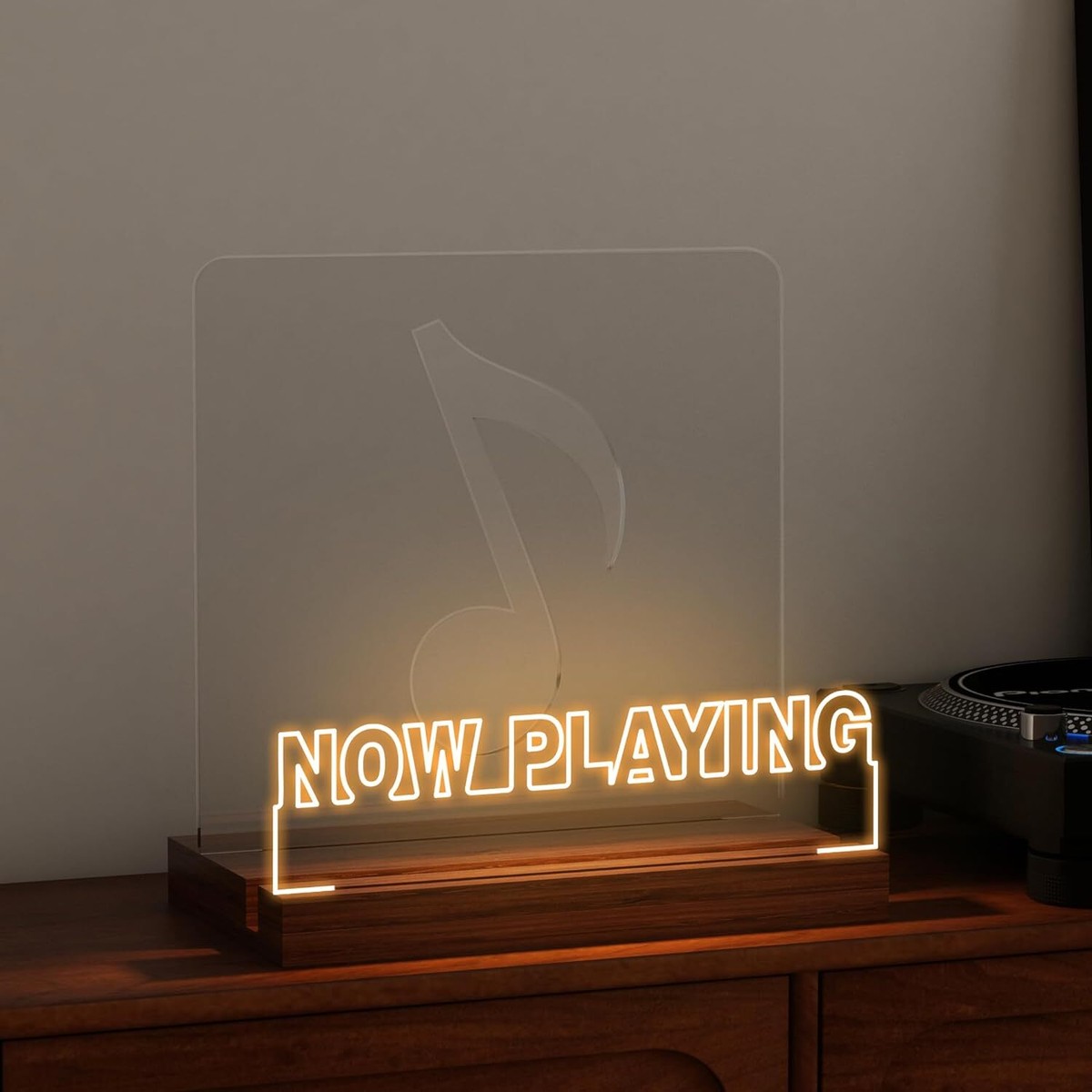 DREAMFORT Now Playing Vinyl Record Stand - LED Light Up Record Holder With Adjustable Brightness, Walnut Base - View #3