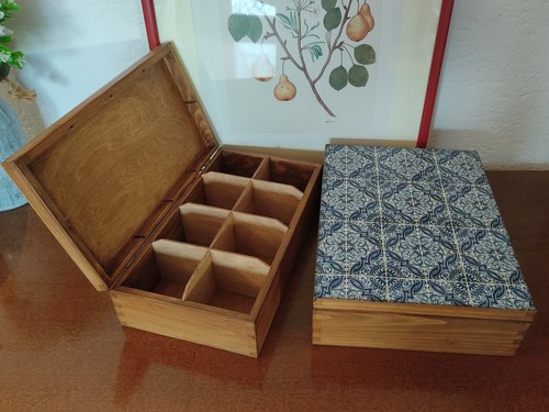 Eight Compartments Petrol Color Wooden Tea Box. Tea Bags Box. Jewelry Storage. - Picture 2 of 11