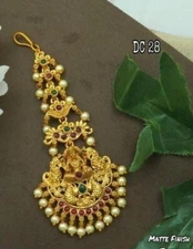 Temple Gold Polish Pearls Studded Body Jewelry Maang Tikka/ Head Chain For Women