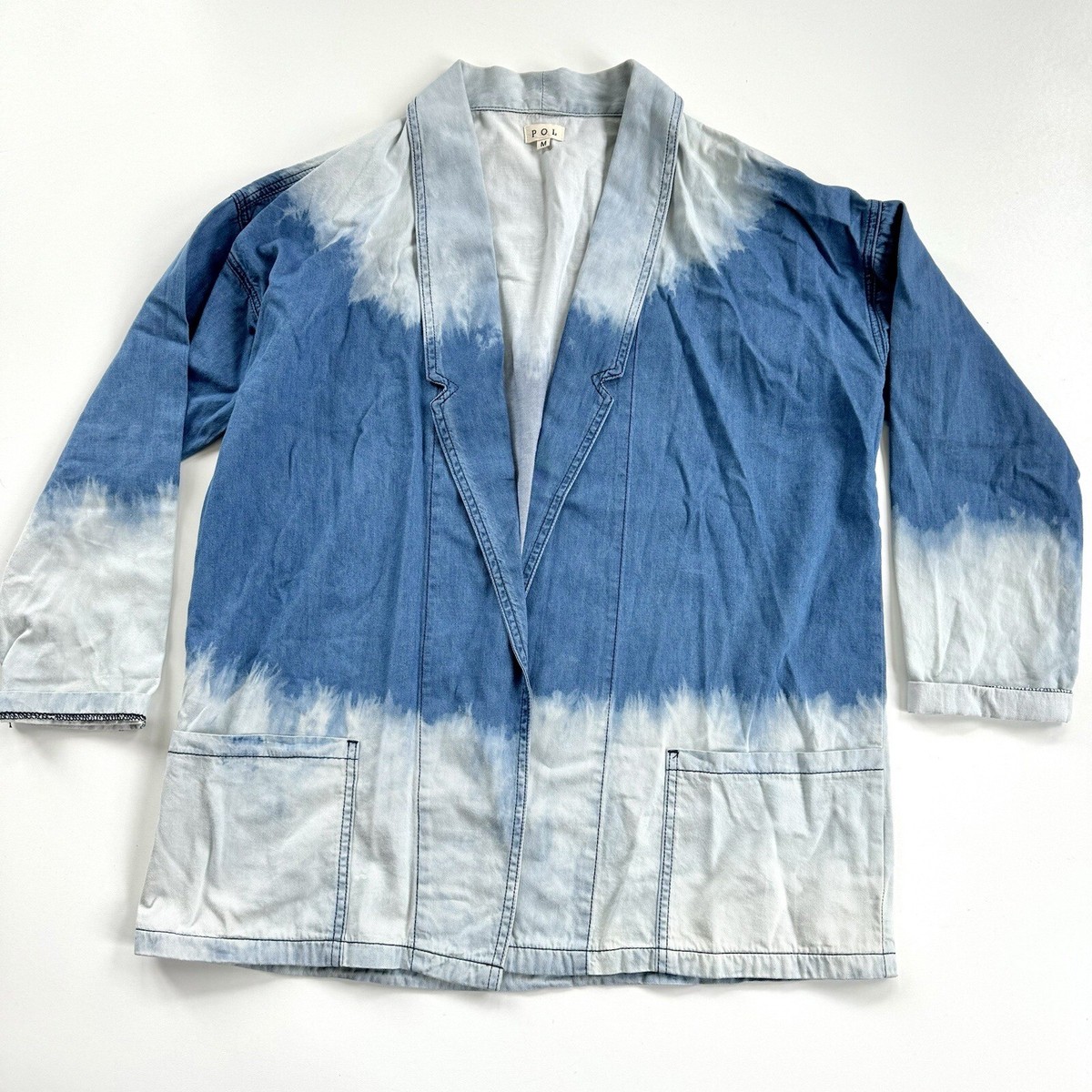POL Bleached Ombre Denim Oversized Longline Blazer Jacket Medium