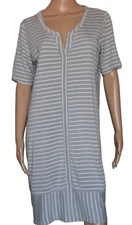 Athleta Gray White Striped Short Sleeve V-Neck Shirt Dress Size M