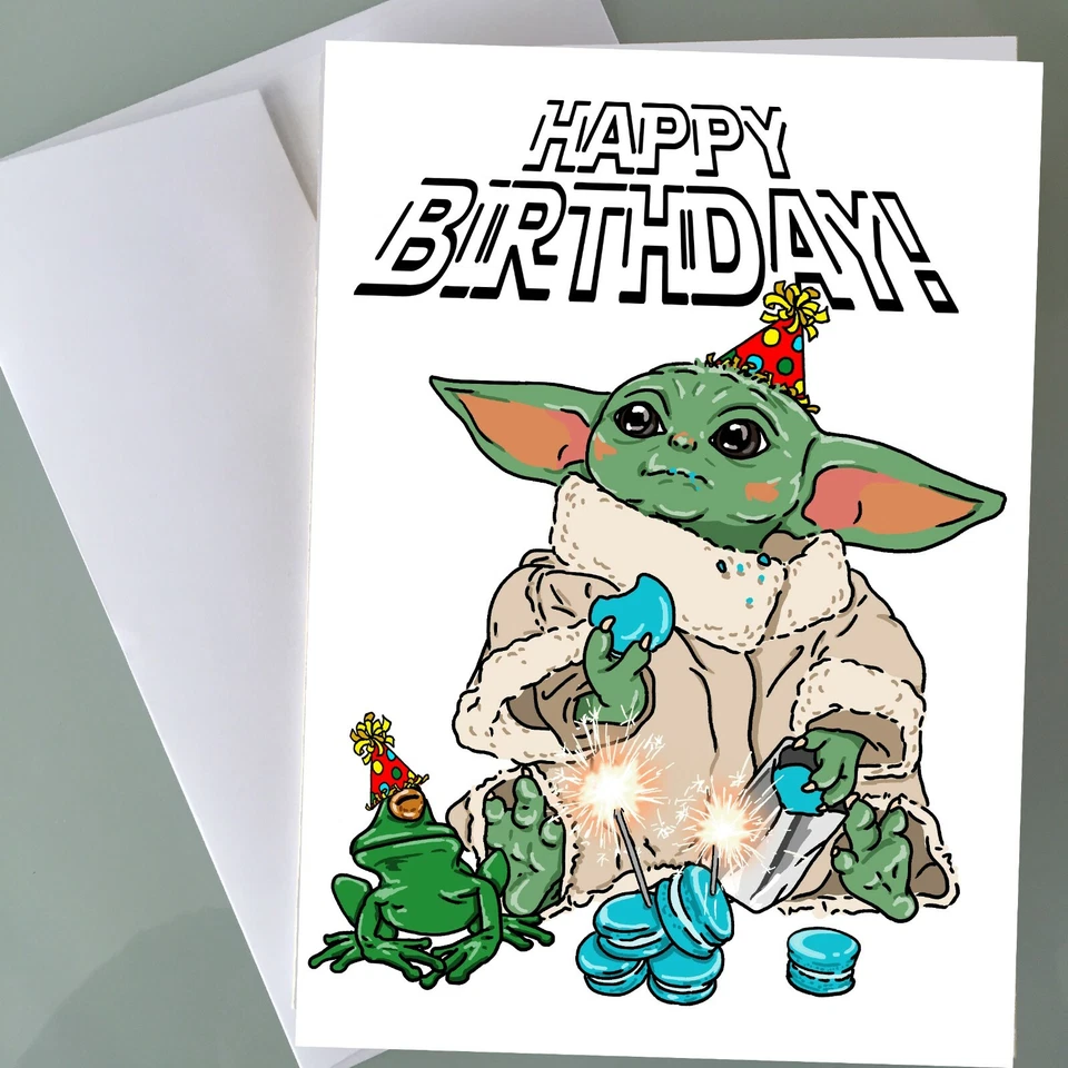 Baby Yoda Birthday Card Star Wars Mandalorian - Funny Birthday Card Boys Fan Art - Image 2 of 3