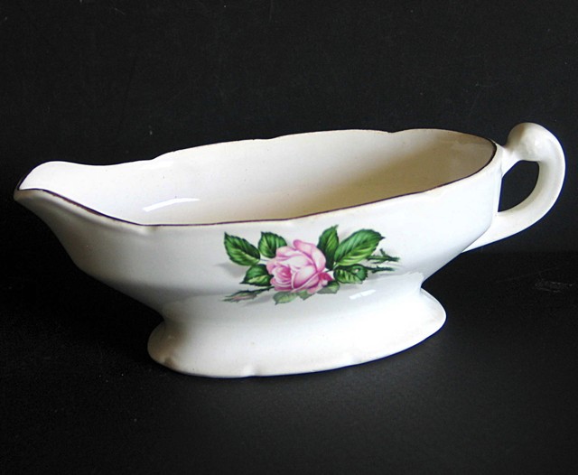 Vintage Gravy Boat USA White with Gold Trim and Pink Rose FREE SH eBay