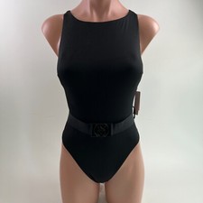 Victoria's Secret Swim One Piece Padded Ribbed Swimsuit w/ Logo Belt Black S NWT