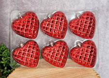Valentines Day Ornaments Red Pink Glitter Hearts 3.25" Plastic Criss Cross 6 Pc