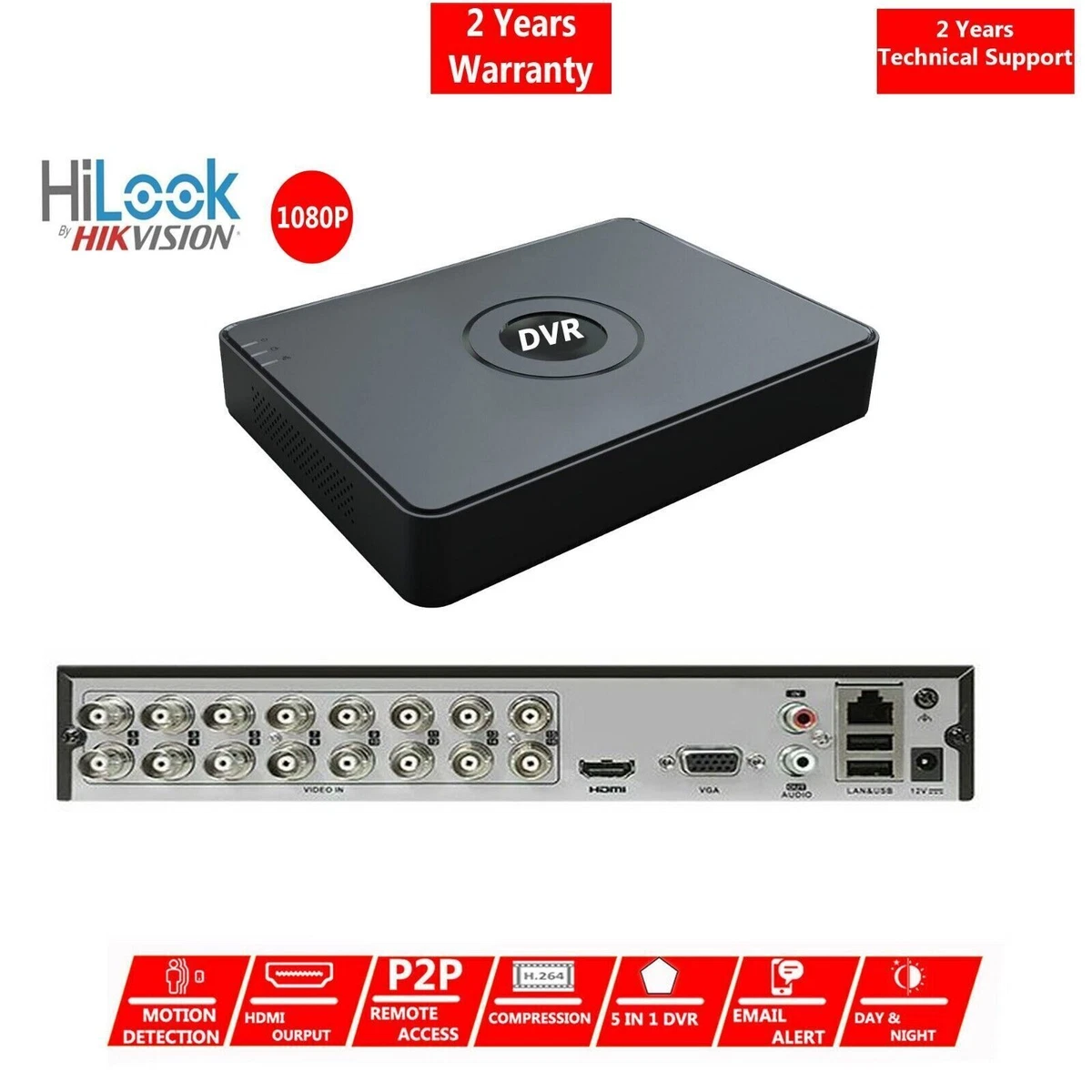 HIKVISION HILOOK DVR 4CH 8CH 16CH HD CCTV CAMERA RECORDER AHD TVI