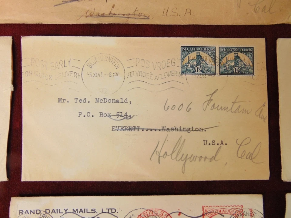 8 SOUTH AFRICA WWII Era Covers 1941 One Official Overprint / One Censored - Image 4 of 4