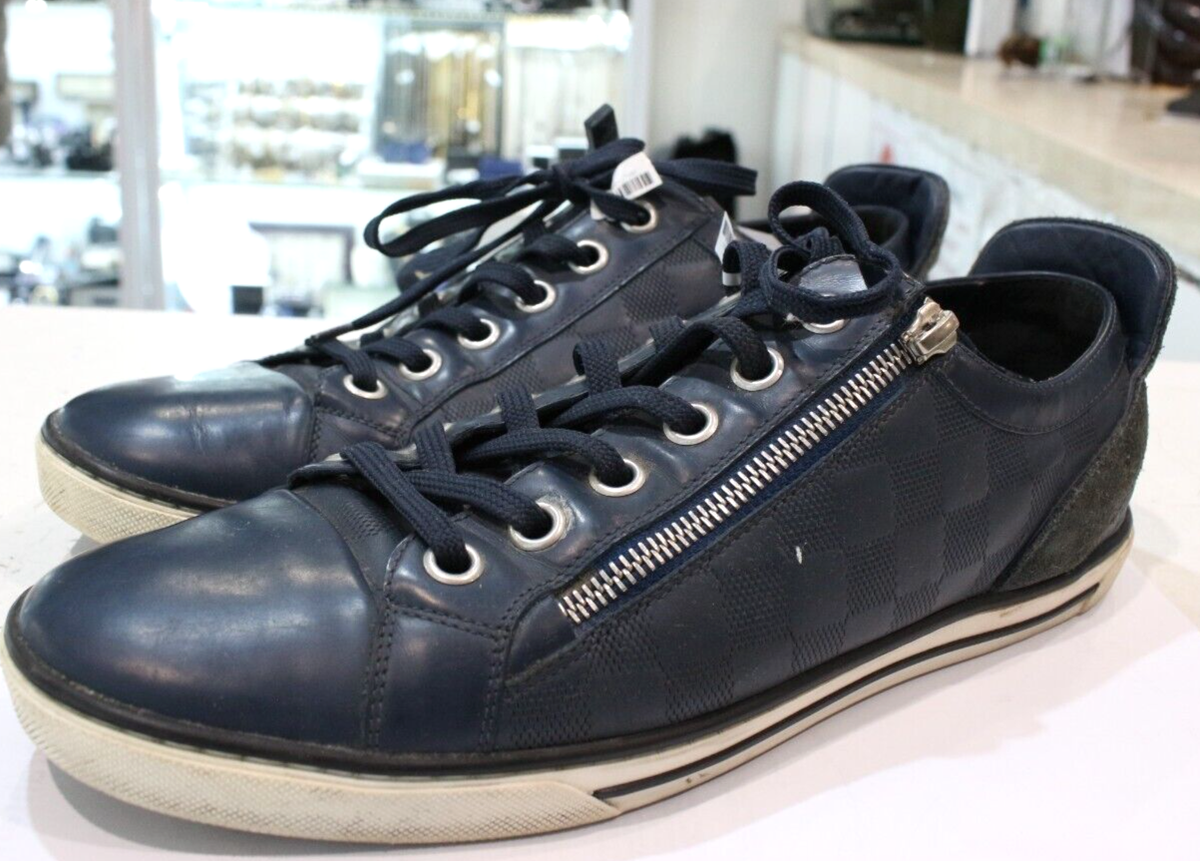 Louis Vuitton スニーカー ダミエ ジップアップ 最高級 Louis Vuitton Blue Damier Embossed Leather Challenge Zip Up