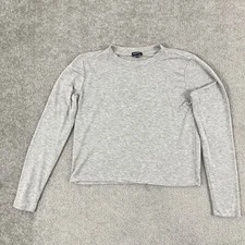 Bleusalt Shirt Womens Size 00 XXS Cropped Gray Crew Neck Stretch Long Sleeve Top