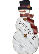 Wood Snowman Welcome Sign Free Standing Merry Christmas Indoor Outdoor Decor