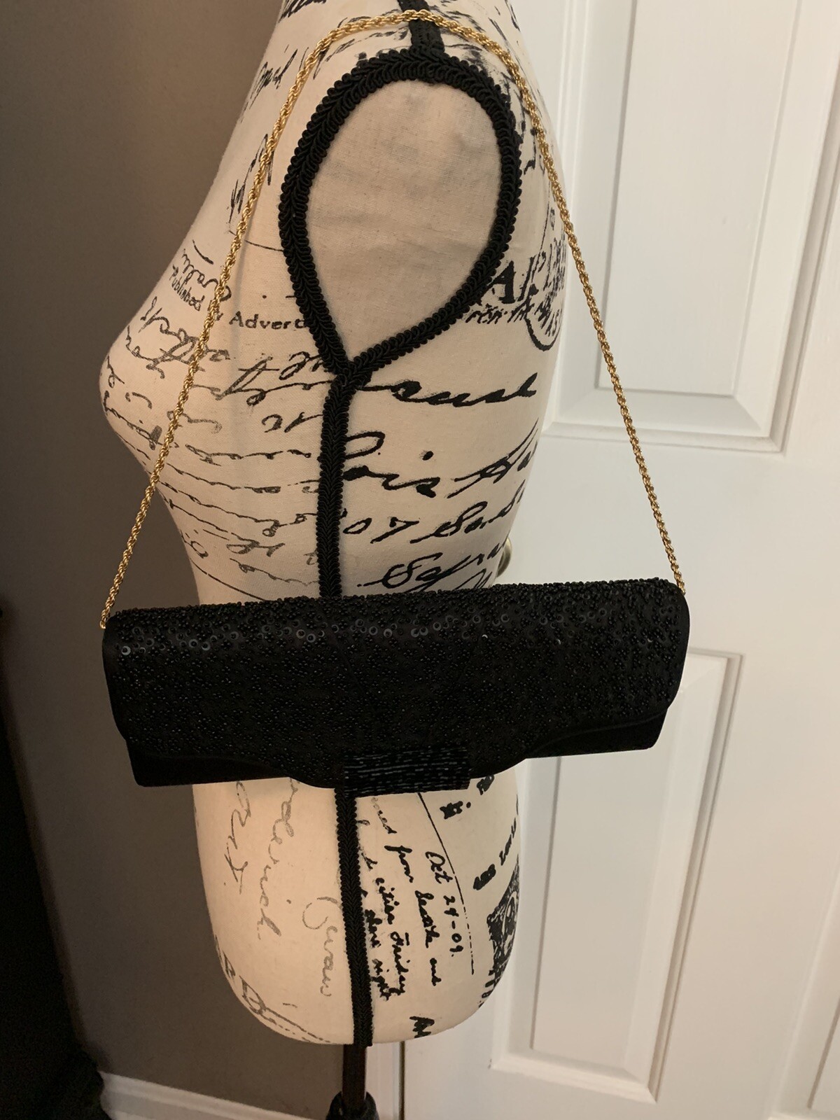 Black Sequin & Fabric Kate Landry Evening Bag/Clutch Gem