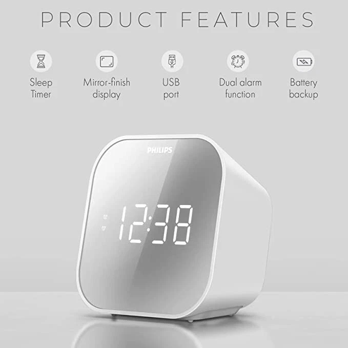 Radio reloj despertador PHILIPS. Digital moderno. con puerto de carga USB. Alta calidad Foto 2 de 4