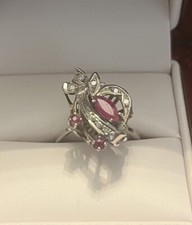 Vintage Palladium Antique .4 tcw Ruby & .08 tcw Diamond Filigree Ring, 6.5
