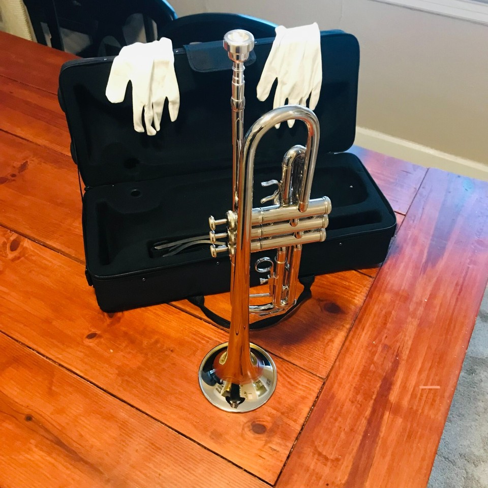 Silver Bb Brass Trumpet with 7C Mouthpiece & Case Standard Student Band ...