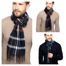A2Z Men's Checked Scarf Tartan Patterned Wrap Soft Winter with Tassel and Fringe