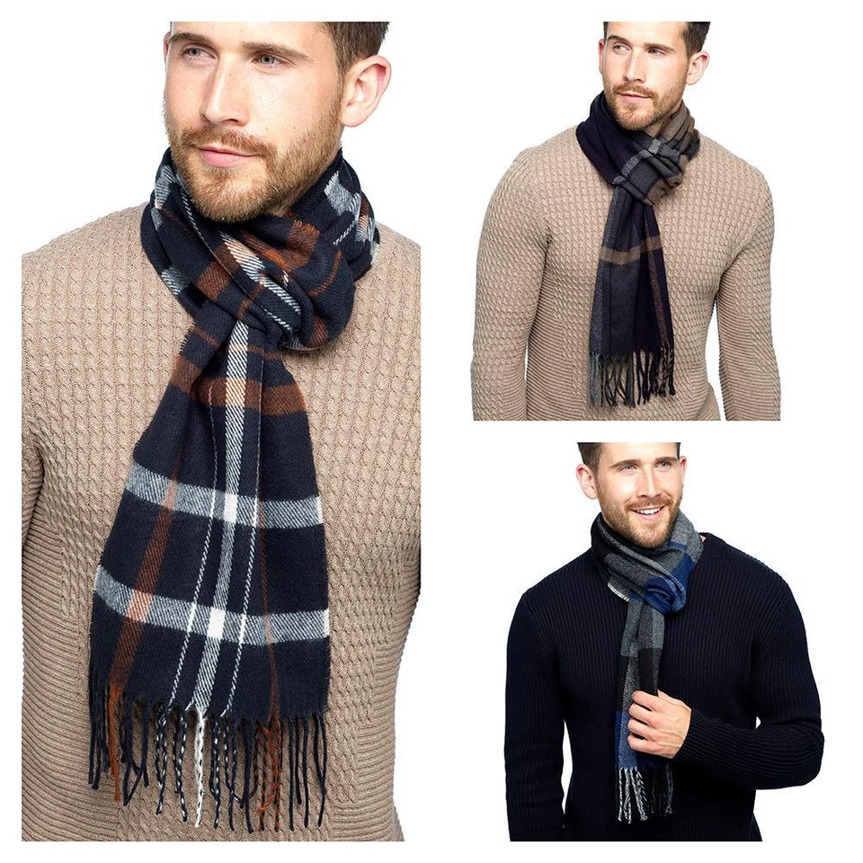 A2Z Men's Checked Scarf Tartan Patterned Wrap Soft Winter with Tassel and Fringe