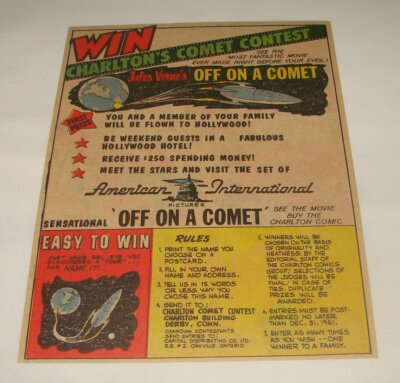 1961 science fiction contest cartoon ad page ~ Jules Verne's OFF ON A COMET
