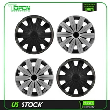 4Pcs 13" Wheel Hub Caps Silver Black Snap On For R13 Tire & Rim Wheel Covers Kit