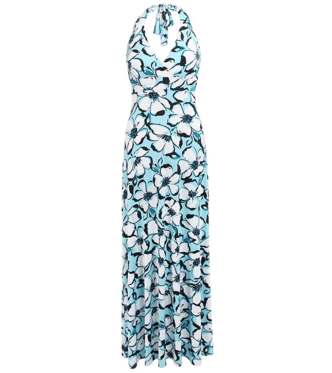New Blue and White Floral Halter Neck Maxi Dress | eBay