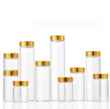 Luxurious Empty 5ml-200ml Transparent Glass Storage Bottle w/ Aluminum Gold Caps