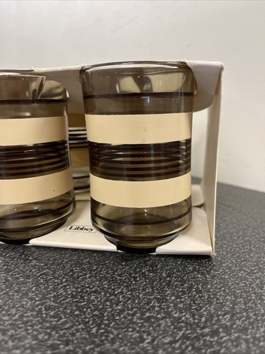 Vintage Libbey Juice Glass Smoke Striped Set of 4 New - Picture 5 of 8