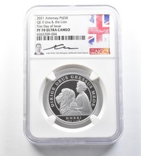 2021 Alderney 50 Pounds Platinum Una & Lion FDOI Jody Clark Sign PF70 NGC *0635