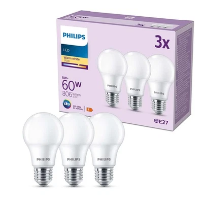 pack de 3 ampoules LED E27, 60W, blanc chaud - Photo 1/4
